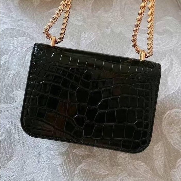 Tory burch small gold brick crocodile pattern tofu bag